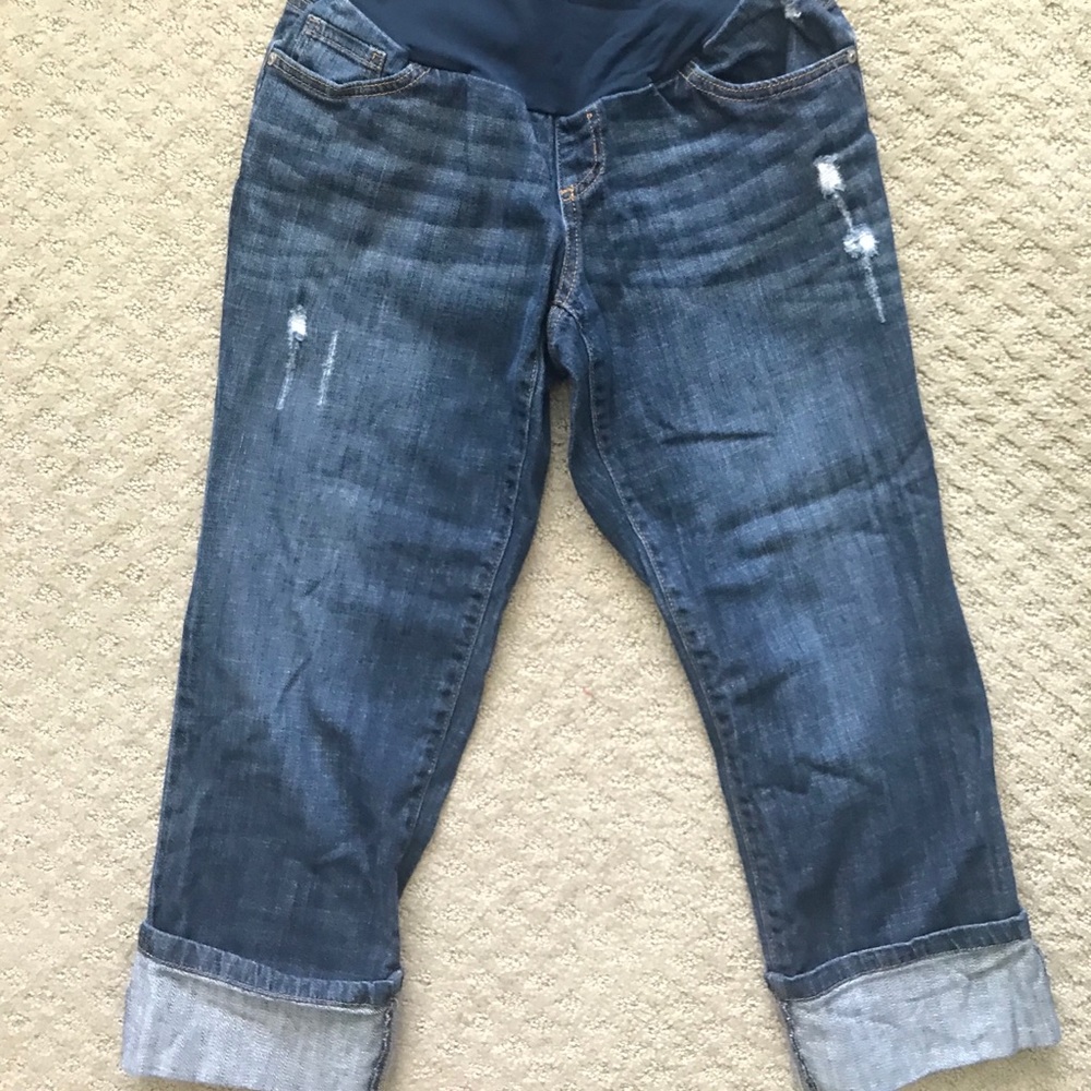 Distressed Denim Capri - Maternity
